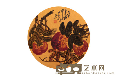 吴昌硕 石榴扇面镜片 33×33