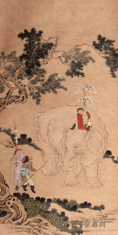 佚 名 洗象图立轴 136×68