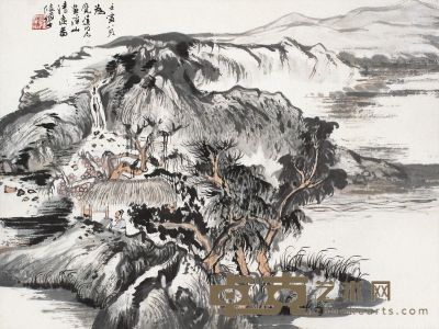 陆俨少 壬寅（1962年）作 溪山清远图 镜片 34.5×46.5cm
