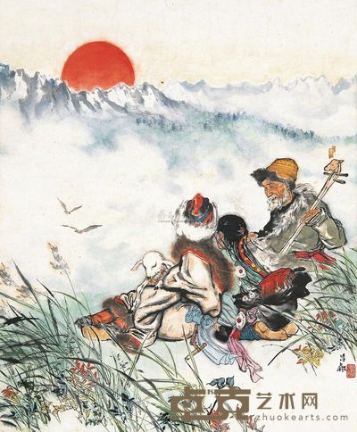 周昌谷 旭日 镜片 42×34.5cm