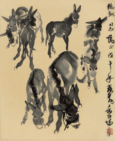黄胄 戊午（1978年）作 群驴 镜片
