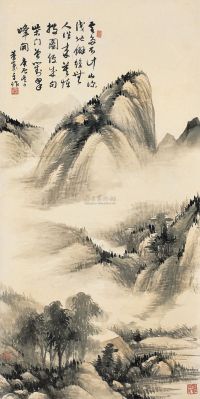 董寿平 庚辰（1940年）作 云山幽居 立轴
