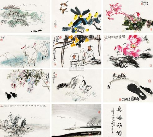 王朝瑞 姚天沐 祝焘 靳及群 裴文奎 高相国 梁海福 赵梅生 等 人物花鸟山水册-山西 册页 （十二开）
