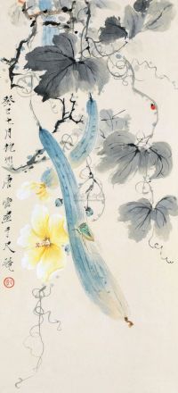 唐云 癸巳（1953）年作 丝瓜鸣蝉 镜框