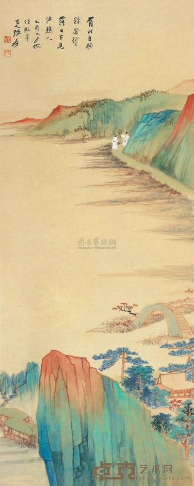 张大千 乙亥（1935）年作 落日渔樵 镜片 113×46cm
