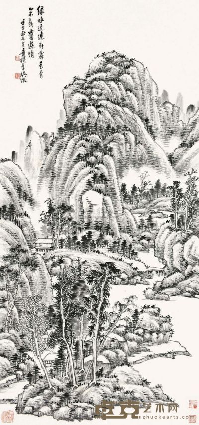 吴徵 壬午（1942）年作 青山旧游 立轴 107×51cm
