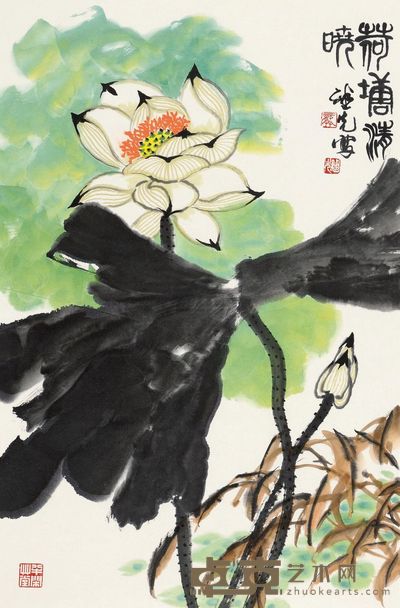 龚继先 荷塘清晓 镜片 77×50cm