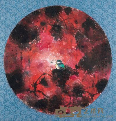 陆春涛 辛卯（2011）年作 秋红图 镜片 直径44cm