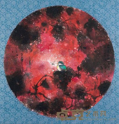 陆春涛 辛卯(2011)年作 秋红图 镜片 直径44cm