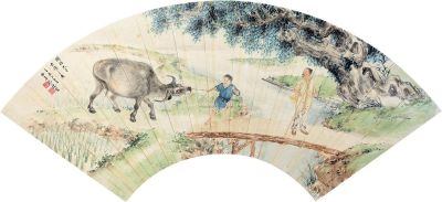 孔小瑜 壬辰（1952）年作 牧牛图 扇片
