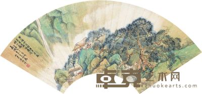 吴榖祥 壬辰（1892）年作 策杖访友 扇片连框 18×48cm