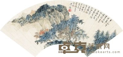 溥儒 戊子（1948）年作 秋山问道 扇片连框 18×49cm