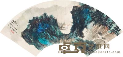 谢稚柳 癸丑（1973）年作 春风飞瀑 扇片连框 18.5×52.5cm