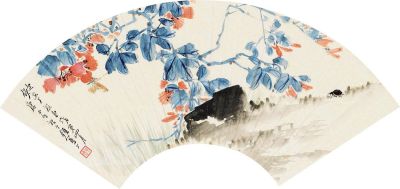 唐云 戊寅（1938）年作 春郊野趣 扇片连框