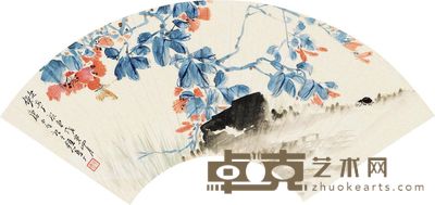 唐云 戊寅(1938)年作 春郊野趣 扇片连框 18.5×51cm