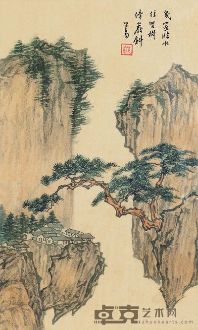 溥儒 临水人家 镜框 24×14.5cm