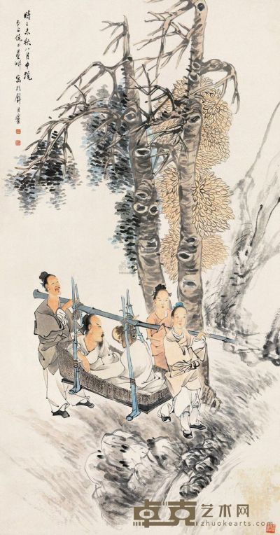 倪田 己未（1919）年作 人物故事 立轴 147×78.5cm