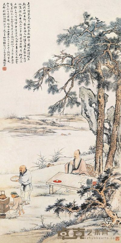 冯超然 庚申（1920）年作 玉川子品茶 立轴 131×65cm