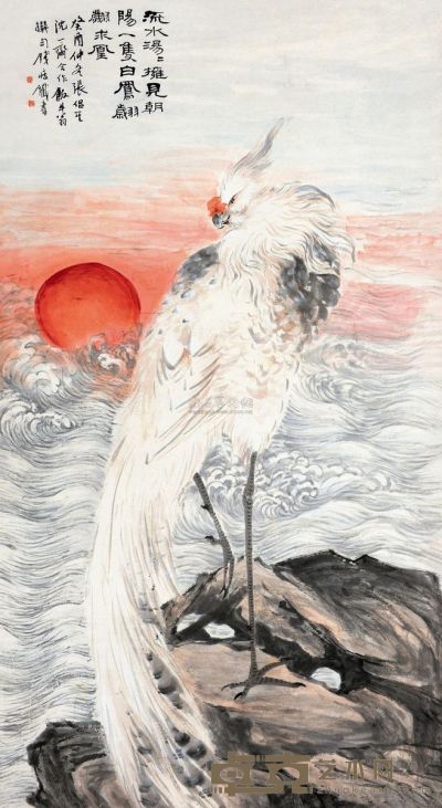 张侣笙 沈一斋 癸酉（1933）年作 白凤朝阳 立轴 146×79.5cm
