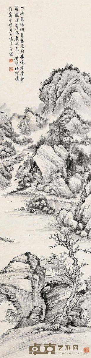楼辛壶 新晴烟树 立轴 152×40cm