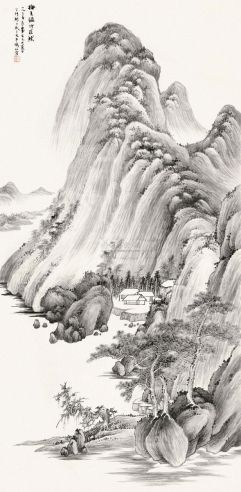 张守成 乙巳（1965）年作 仿古山水 镜片