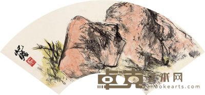 朱屺瞻 寿石图 扇片 18×51cm