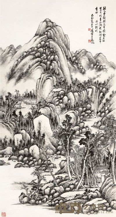 吴徵 己巳（1929）年作 青山斜阳 立轴 150×81cm