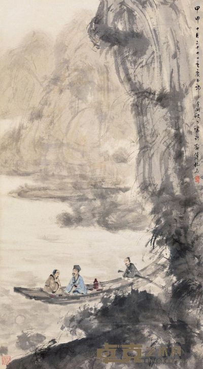 傅抱石 甲申（1944）年作 赤壁夜游 立轴 94×52cm