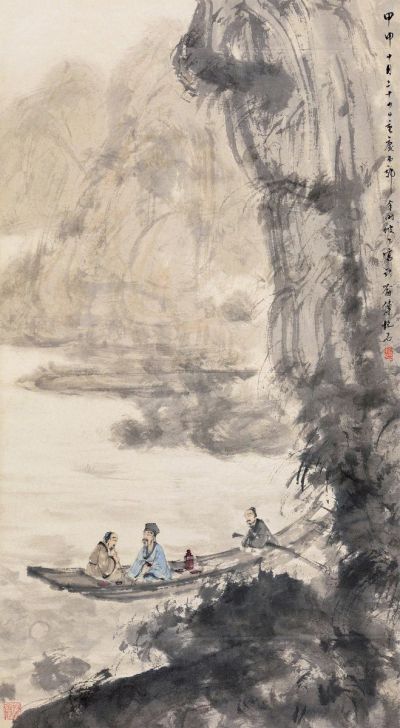 傅抱石 甲申（1944）年作 赤壁夜游 立轴