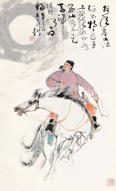 刘旦宅 庚申（1980）年作 岳飞诗意 立轴
