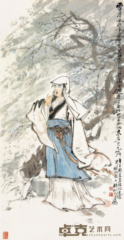 韩敏 辛酉（1981）年作 陆游赏梅 立轴 99×52cm