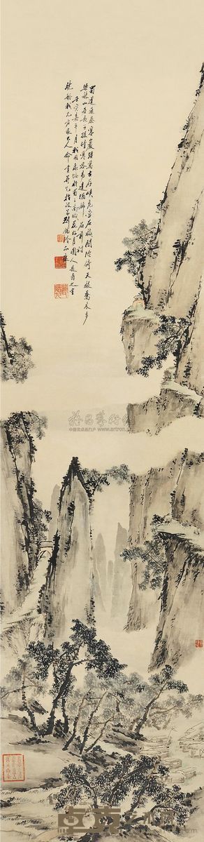 刘锡玲 壬寅（1842）年作 蜀道险关 立轴 242×59.5cm