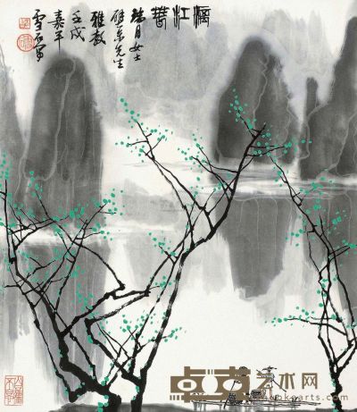 白雪石 壬戌（1982）年作 漓江春 镜片 52×46cm