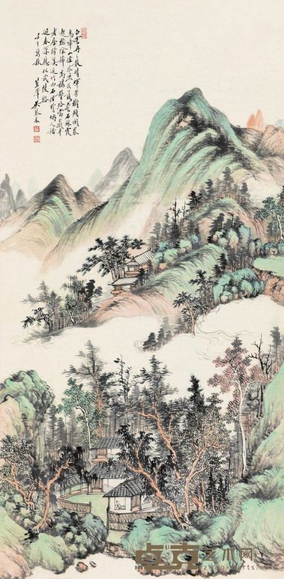 吴琴木 壬午（1942）年作 春山白云 立轴 135×67cm