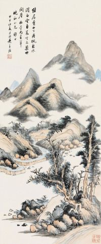 吴子深 甲申（1944）年作 青山结屋 屏轴