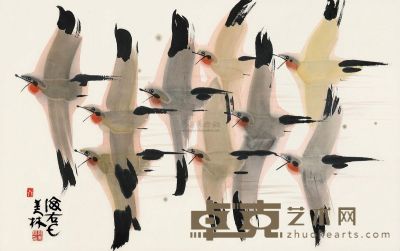 韩美林 群雁图 镜片 68×109cm