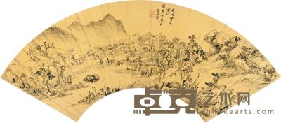 吴世睿 戊戌（1658）年作 湖山清夏 扇片 16×51cm