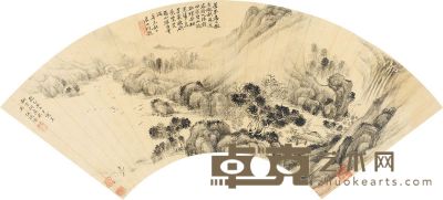 伍瑞隆 乙丑（1625）年作 苍峰晚山 扇片 18×51cm