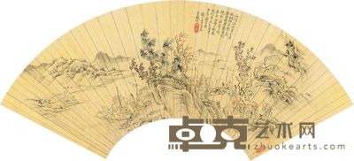 葛尊 庚午(1870)年作 收网归来 扇片 17×51.5cm