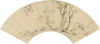 查士标 丁巳（1677）年作 溪干烟树 扇片