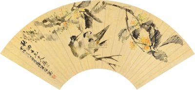 朱偁 甲戌（1874）年作 秋禽图 扇片