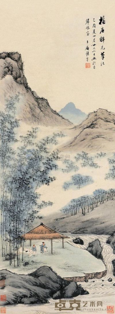 张崟 乙酉（1825）年作 草亭观泉 立轴 110×40.5cm