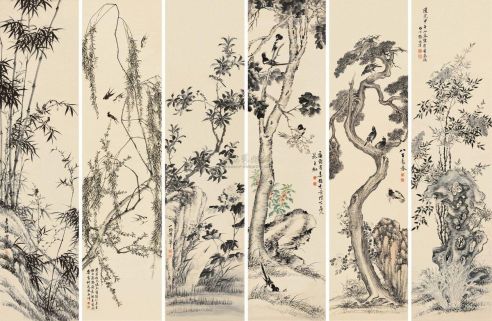 张乃耆 甲午（1894）年作 翎毛集锦 （六幅） 屏轴