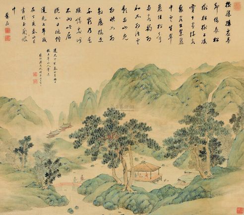 潘思牧 丁亥（1827）年作 松亭听琴 立轴