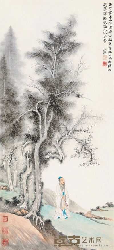 李伯南 乔木高士 镜片 131.5×61cm