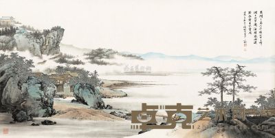 苏小松 壬辰（2012）年作? 湖山茅屋 镜片 70×138cm