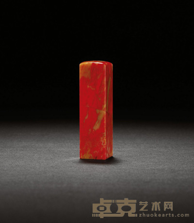 昌化黄冻地大红袍鸡血石素方章 2.3x2.2x8.2cm
