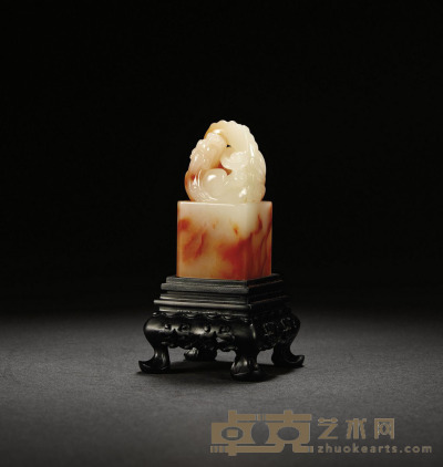 寿山红花芙蓉石螭钮章 3.2×3.2×6.3cm