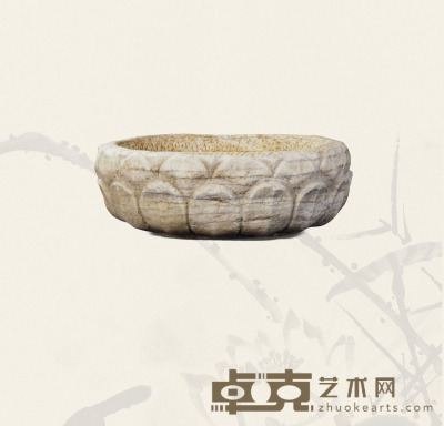 元·汉白玉莲瓣纹石盆 67×67×23cm