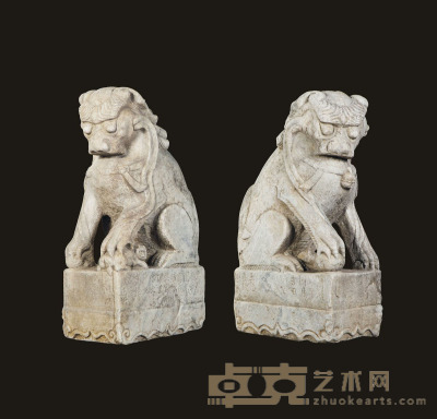 明·汉白玉万历叄年款狮子一对 76×43×134cm